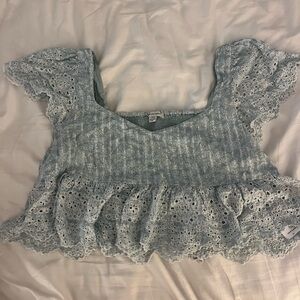 Green Cropped Eyelet Top